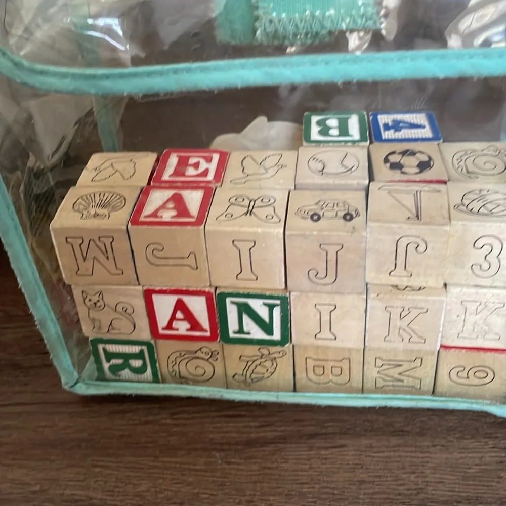 Antique Vintage Wooden Blocks; Alphabet, Numbers & pictures lot of 50 Blocks